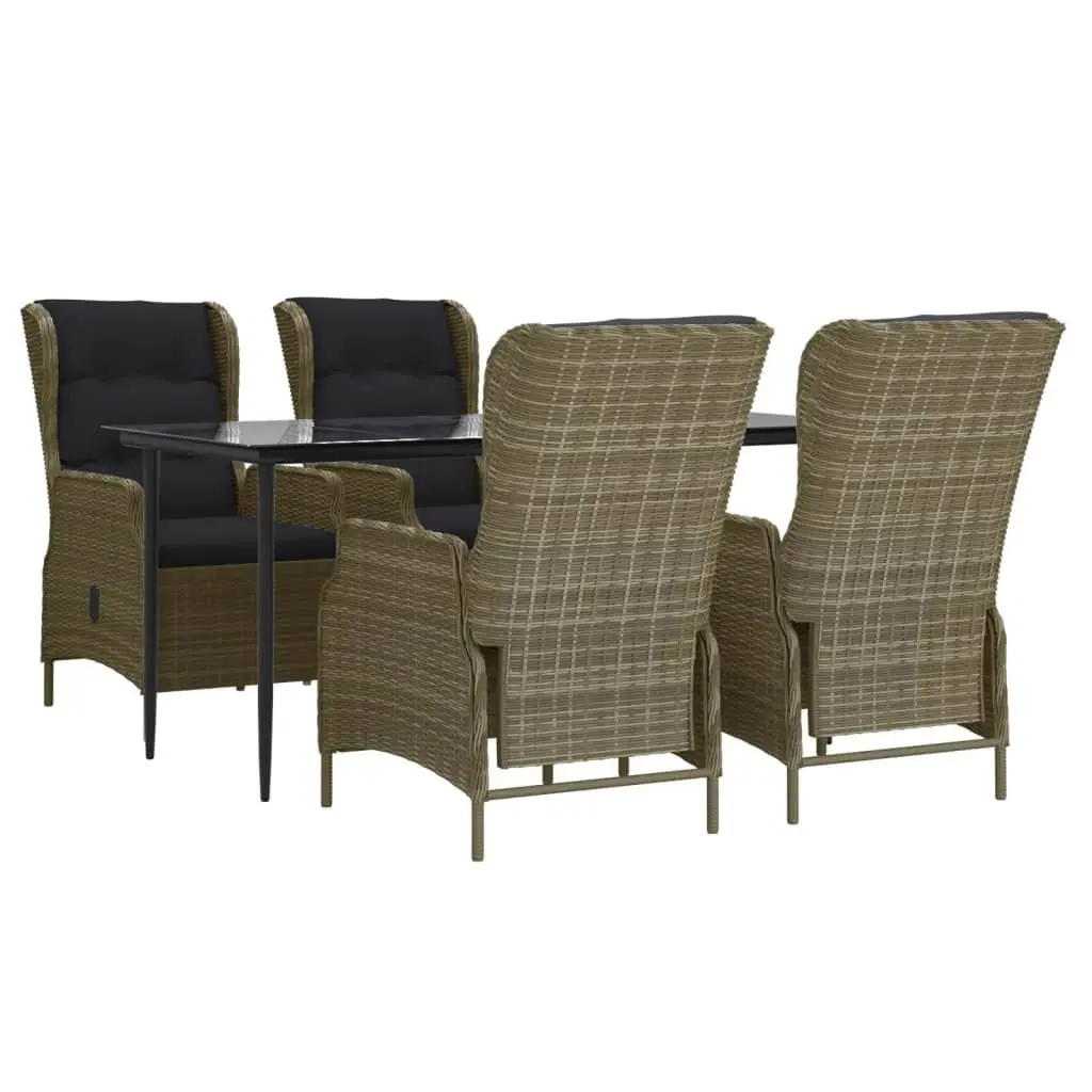 5 Piece Garden Dining Set Outdoor Patio Furniture Brown Rattan Table Chairs
