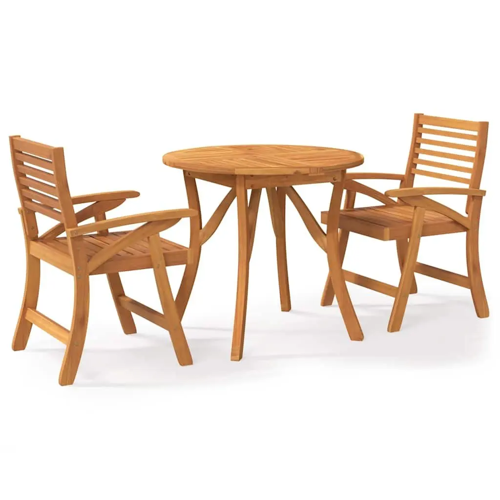Garden Dining Set 3 Piece Outdoor Patio Furniture Brown Acacia Wood Table Chairs