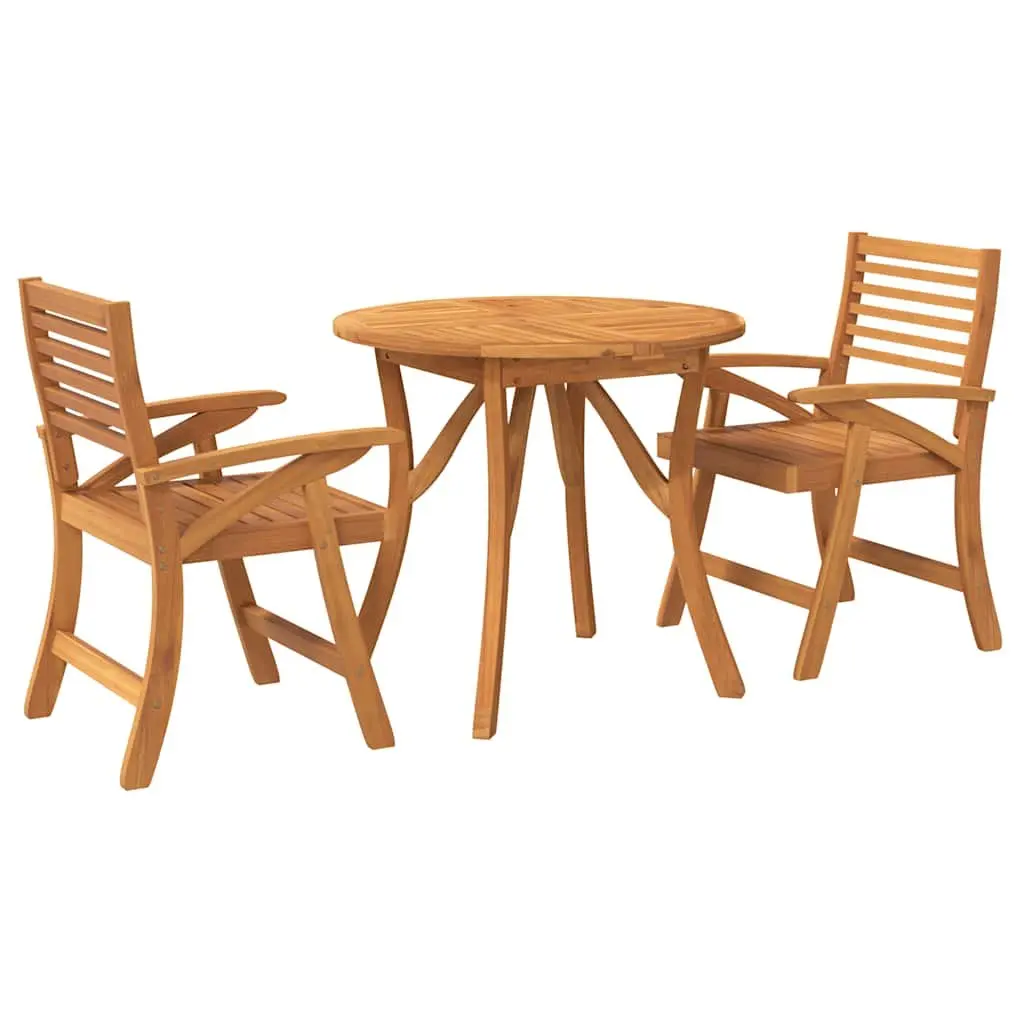 Garden Dining Set 3 Piece Outdoor Patio Furniture Brown Acacia Wood Table Chairs