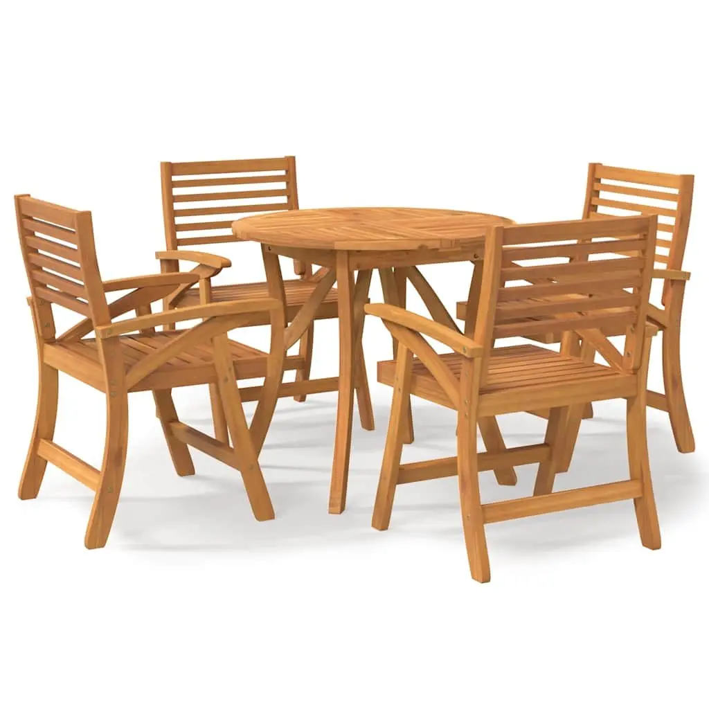 Garden Dining Set 5 Piece Outdoor Furniture Brown Solid Wood Acacia Table Chairs