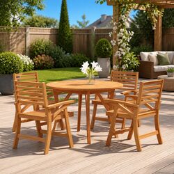 Garden Dining Set 5 Piece Outdoor Furniture Brown Wood Table Chairs