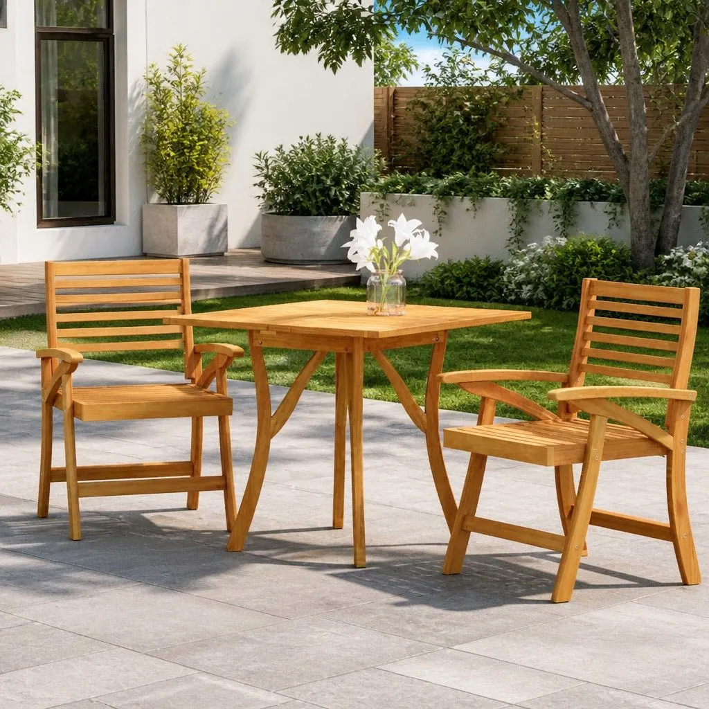 Garden Dining Set 3 Piece Outdoor Furniture Acacia Wood Table Chairs Brown