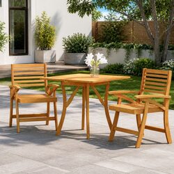 Garden Dining Set 3 Piece Outdoor Furniture Acacia Wood Table Chairs Brown