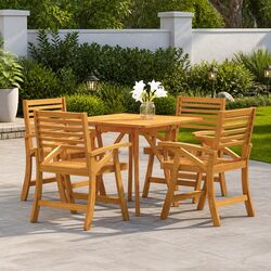 5 Piece Garden Dining Set Solid Wood Acacia Brown Outdoor Furniture Patio
