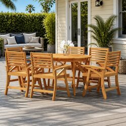 Garden Dining Set 7 Piece Outdoor Furniture Solid Wood Acacia Brown Patio