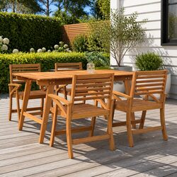 Garden Dining Set 5 Piece Outdoor Furniture Brown Solid Wood Table Chairs