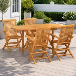 Garden Dining Set 5 Piece Outdoor Table Chair Teak Wood Brown Patio Furniture