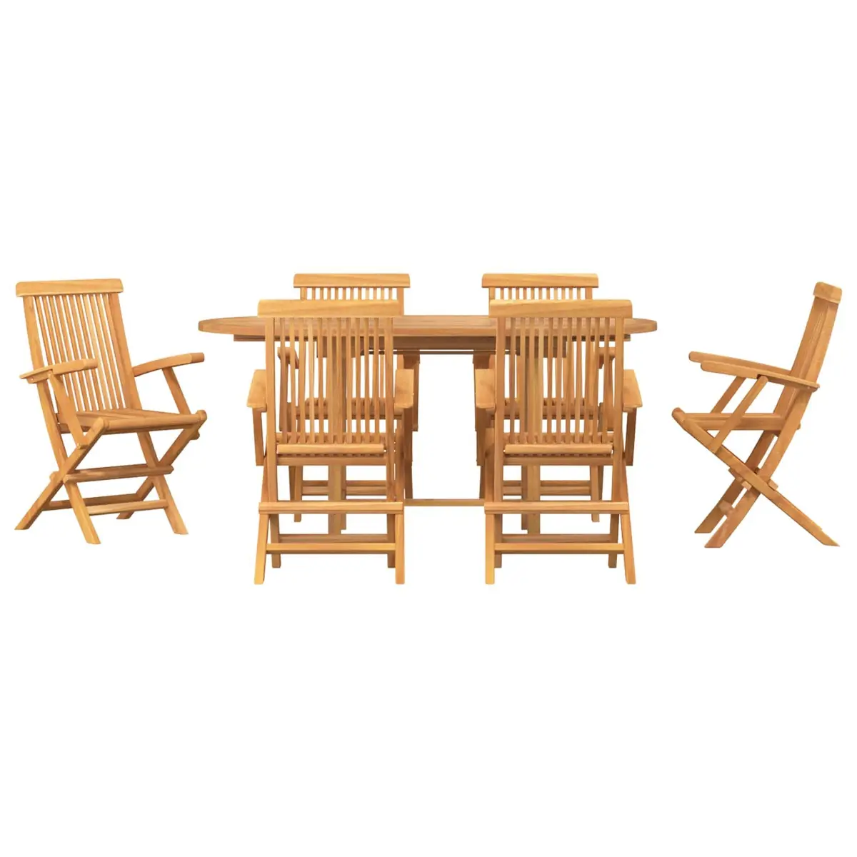 Garden Dining Set 7 Pieces Solid Teak Wood Brown Outdoor Table Chairs