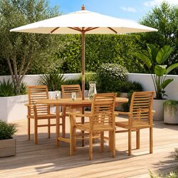 Garden Dining Set 5 Piece Teak Wood Outdoor Table Chairs Brown Modern