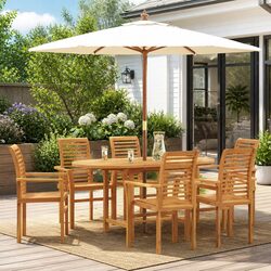 Garden Dining Set 7 Pieces Brown Solid Teak Wood Outdoor Table Chairs Furniture