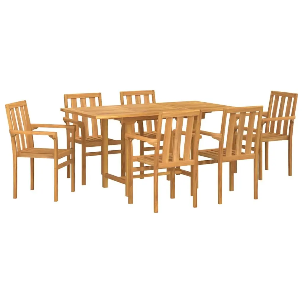 Garden Dining Set 7 Pieces Outdoor Table Chairs Brown Solid Teak Wood Modern