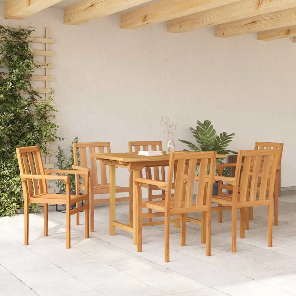 Garden Dining Set 7 Pieces Outdoor Table Chairs Brown Solid Teak Wood Modern