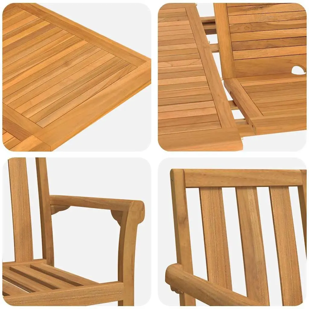 Garden Dining Set 7 Pieces Outdoor Table Chairs Brown Solid Teak Wood Modern