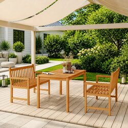Garden Dining Set 3 Piece Outdoor Furniture Brown Solid Wood Table Benches