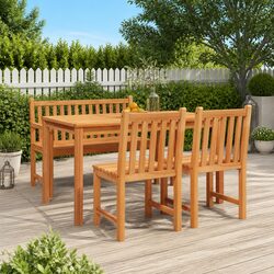 Garden Dining Set 4 Piece Solid Wood Teak Outdoor Furniture Brown Table Chairs