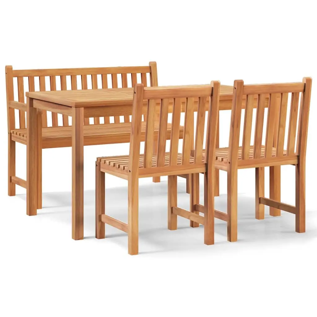 Garden Dining Set Solid Wood Teak 4 Piece Outdoor Furniture Brown Table Chairs