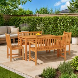 Outdoor Dining Set 5 Piece Garden Furniture Solid Teak Wood Table Chairs Benches