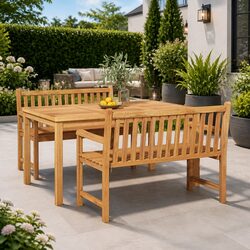 Garden Dining Set 3 Piece Outdoor Furniture Teak Wood Table Benches Brown