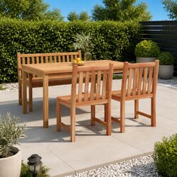 Garden Dining Set 4 Piece Outdoor Furniture Solid Teak Wood Table Chairs Bench