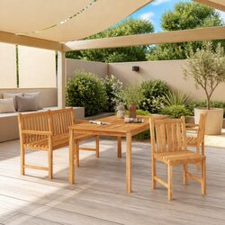 Garden Dining Set 4 Piece Outdoor Furniture Table Bench Chairs Brown Wood