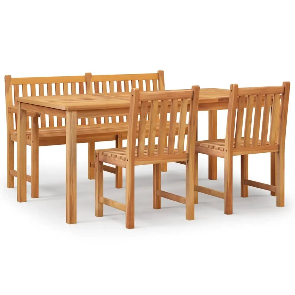 Garden Dining Set 4 Piece Outdoor Furniture Table Bench Chairs Brown Wood