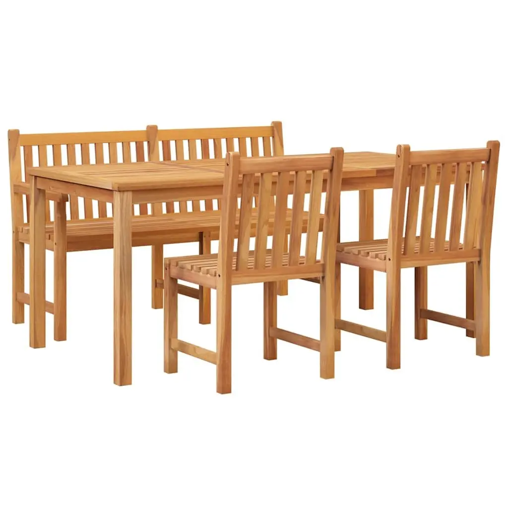 Garden Dining Set 4 Piece Outdoor Furniture Table Bench Chairs Brown Wood