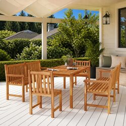 Garden Dining Set 5 Piece Solid Teak Wood Table Chairs Outdoor Furniture Brown