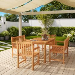 5 Piece Solid Wood Garden Dining Set Teak Outdoor Furniture Table Chairs Benches
