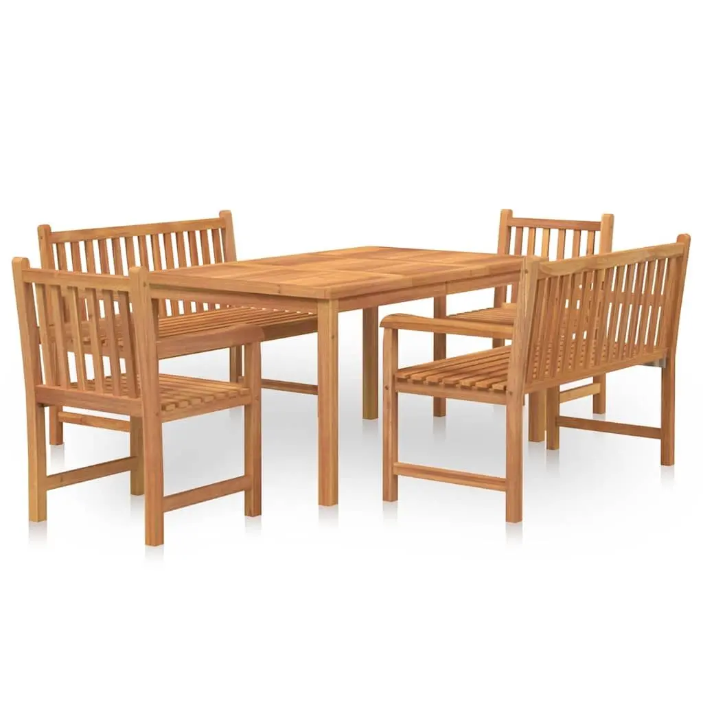 5 Piece Solid Teak Wood Garden Dining Set Outdoor Furniture Table Chairs Benches Brown