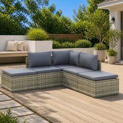 Garden Lounge Set 5 Piece Outdoor Furniture Grey Poly Rattan with Cushions