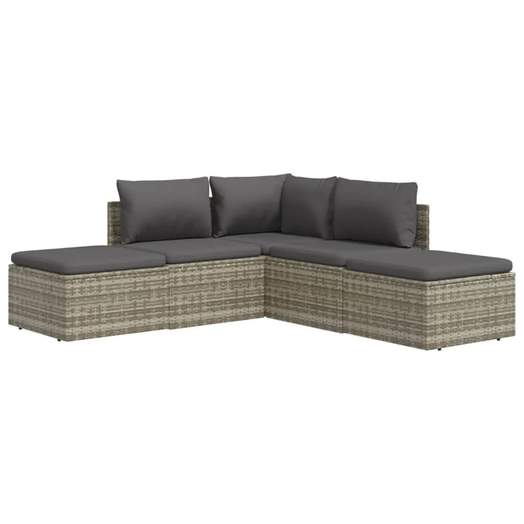 Garden Lounge Set 5 Piece Outdoor Furniture Grey Poly Rattan with Cushions