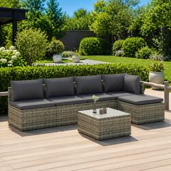 Garden Lounge Set 6 Piece Outdoor Furniture Grey Poly Rattan with Cushions