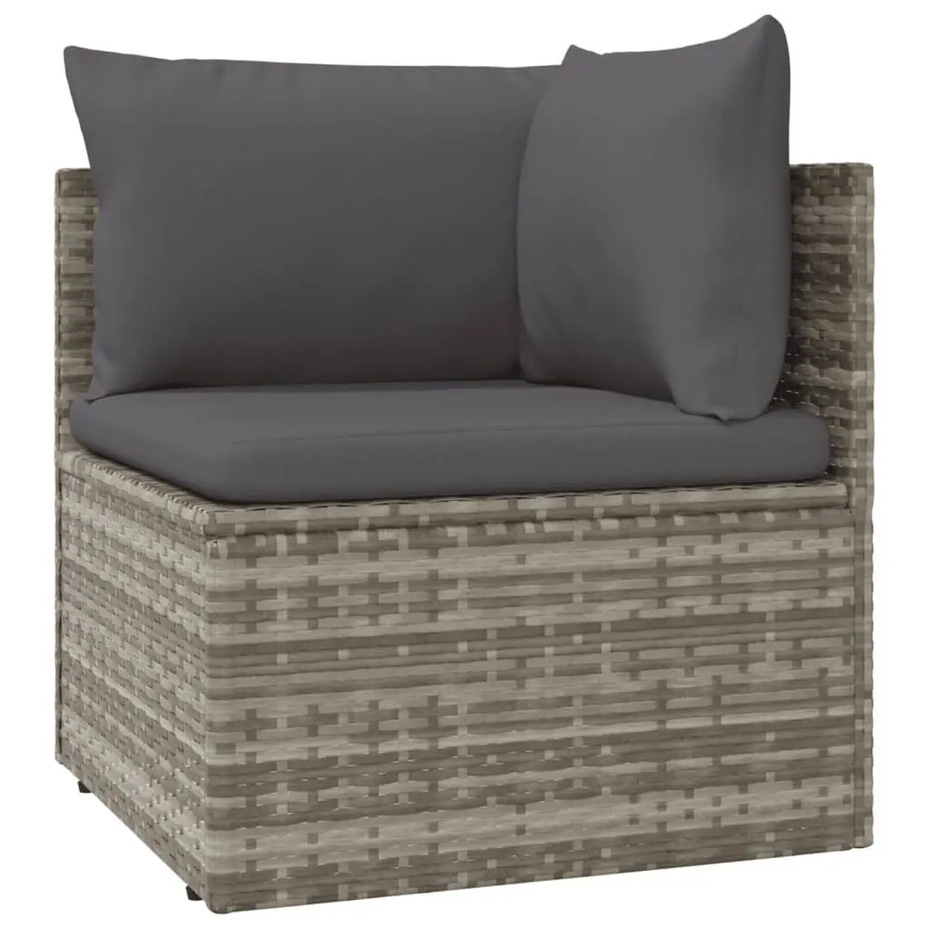 5 Piece Garden Lounge Set with Cushions Grey Poly Rattan Outdoor Patio Furniture