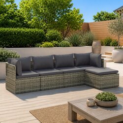 5 Piece Garden Lounge Set Outdoor Furniture with Cushions Grey Poly Rattan Patio