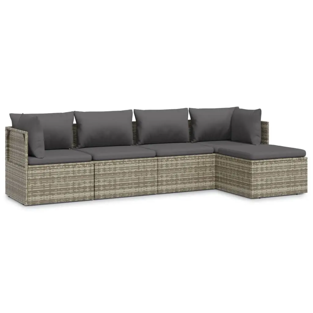 5 Piece Garden Lounge Set Outdoor Furniture with Cushions Grey Poly Rattan Patio