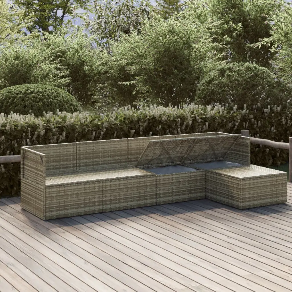 5 Piece Garden Lounge Set Outdoor Furniture with Cushions Grey Poly Rattan Patio