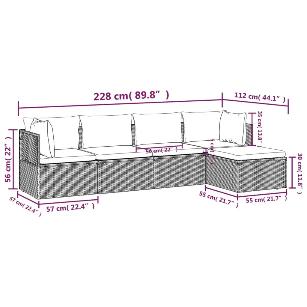 5 Piece Garden Lounge Set Outdoor Furniture with Cushions Grey Poly Rattan Patio