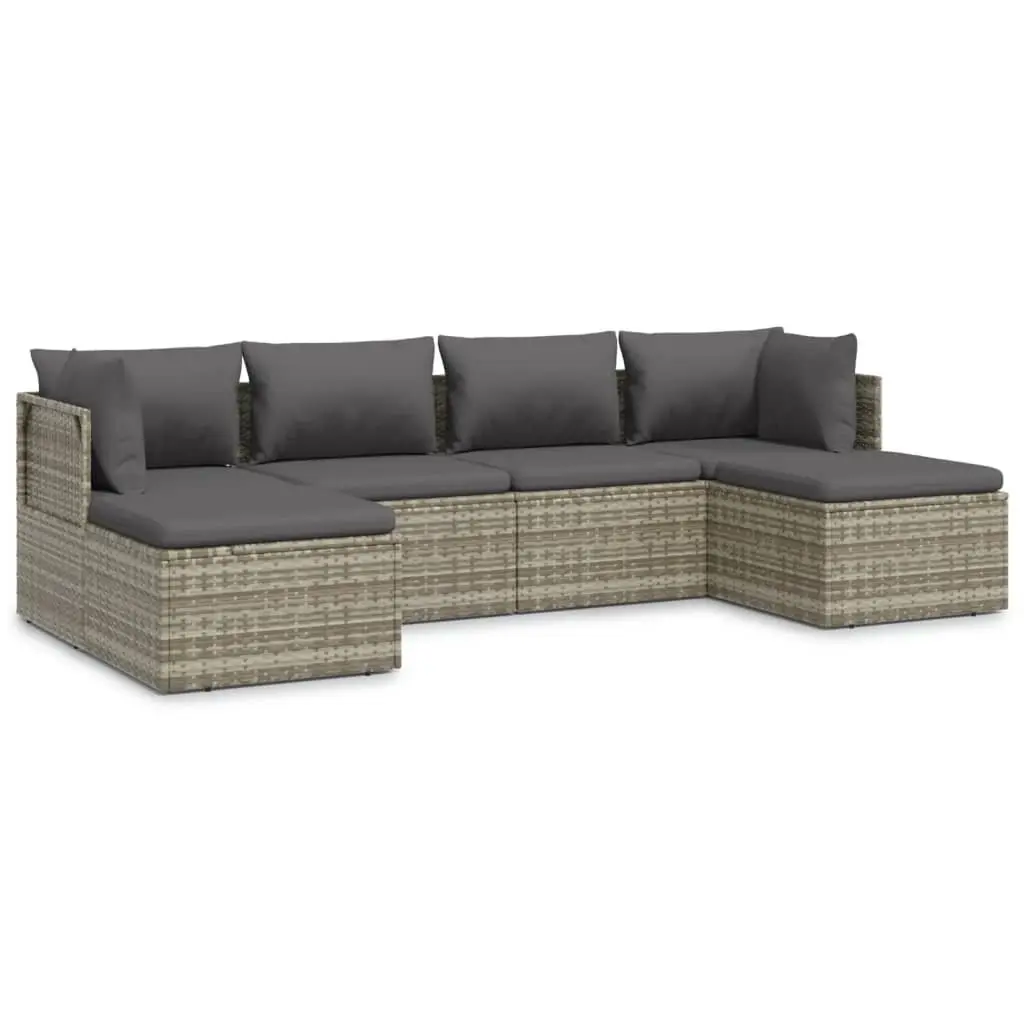 6 Piece Garden Lounge Set with Cushions Grey Poly Rattan Outdoor Furniture