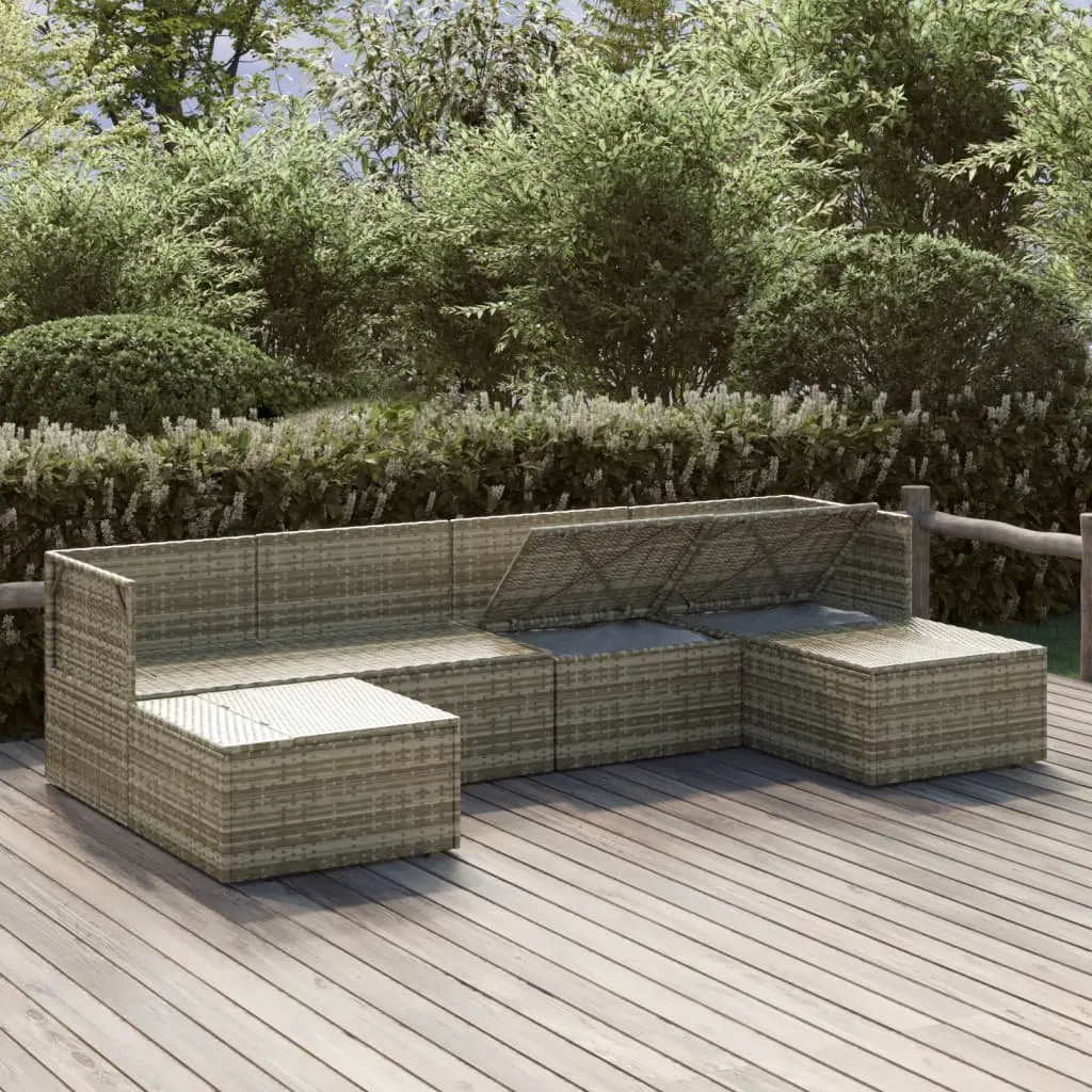 6 Piece Garden Lounge Set with Cushions Grey Poly Rattan Outdoor Furniture