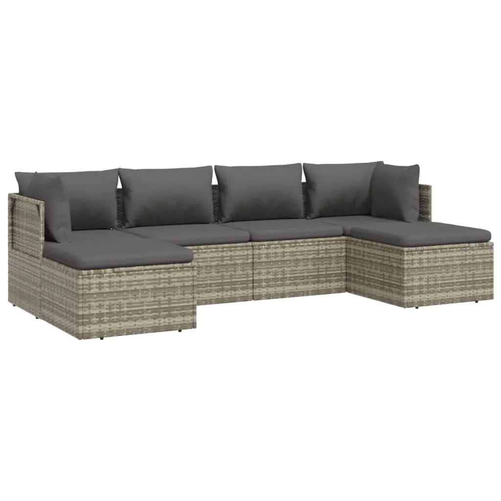 6 Piece Garden Lounge Set with Cushions Grey Poly Rattan Outdoor Furniture