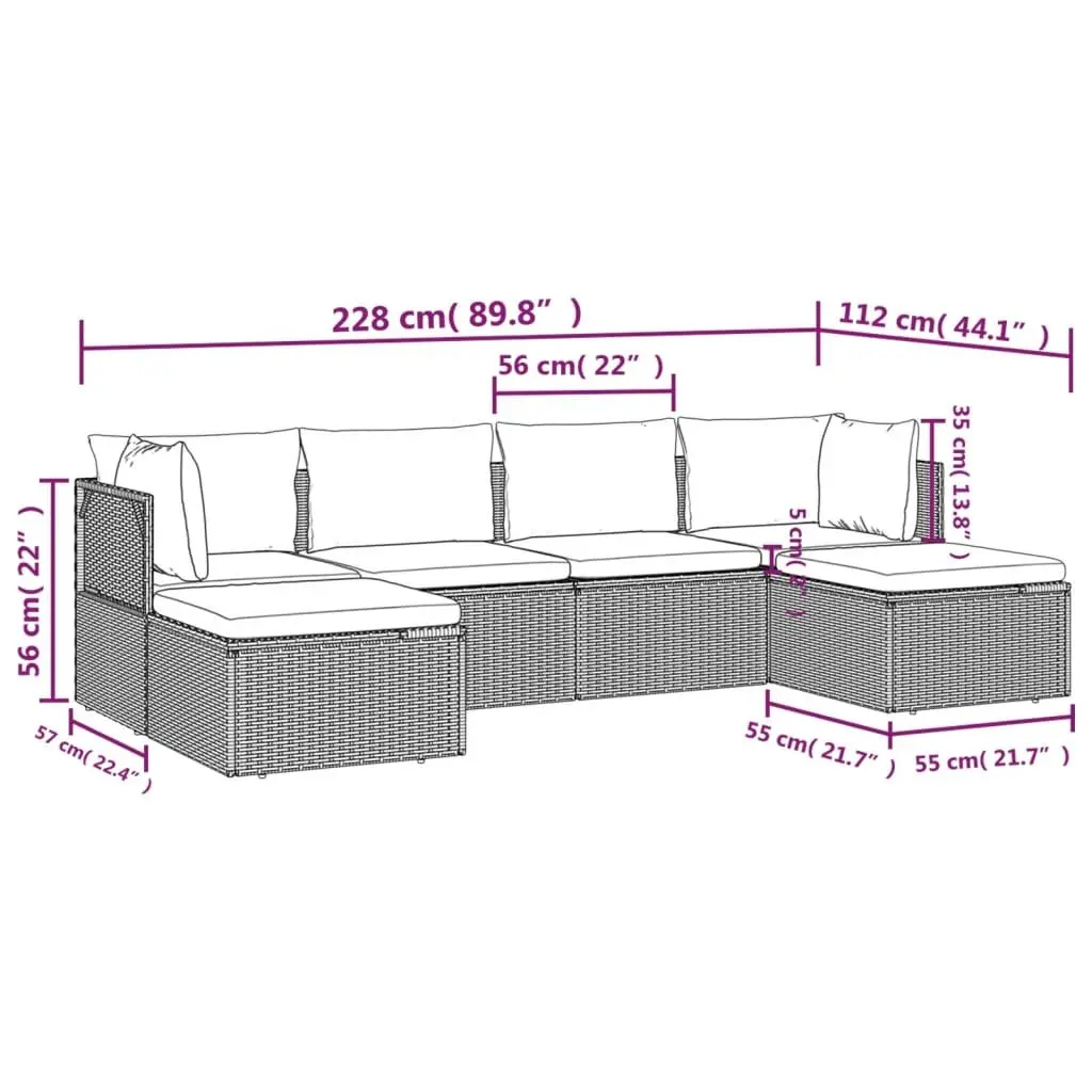 6 Piece Garden Lounge Set with Cushions Grey Poly Rattan Outdoor Furniture