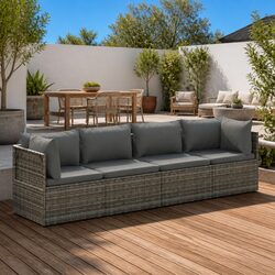 4 Piece Garden Lounge Set Grey Poly Rattan Outdoor Furniture with Cushions