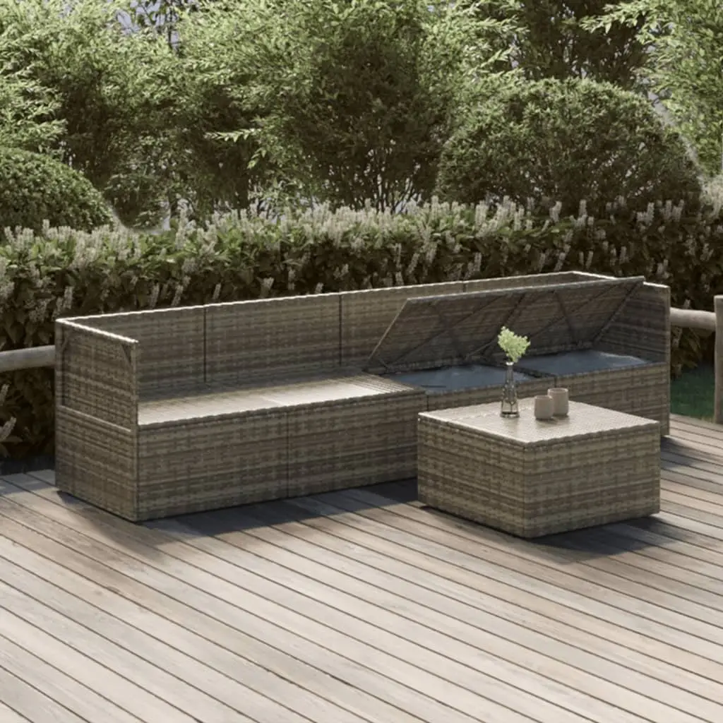 5 Piece Garden Lounge Set Grey Poly Rattan Outdoor Furniture with Cushions