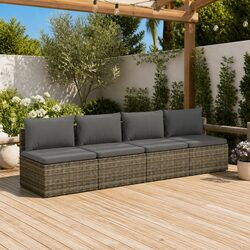 Garden Lounge Set 4 Piece Outdoor Furniture Grey Poly Rattan with Cushions
