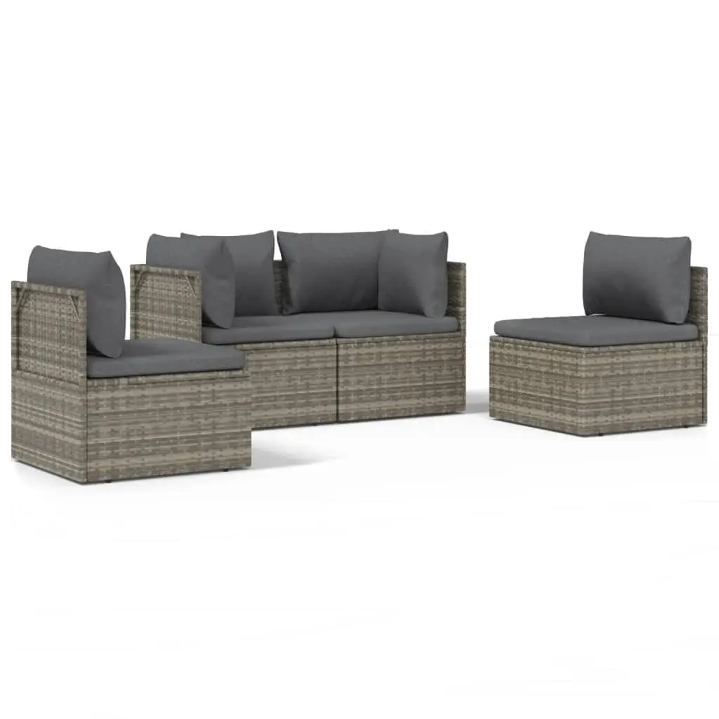 4 Piece Garden Lounge Set Outdoor Furniture Poly Rattan Grey with Cushions