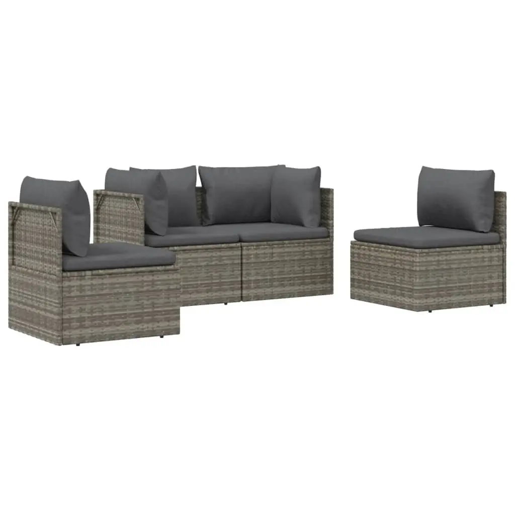 4 Piece Garden Lounge Set Outdoor Furniture Poly Rattan Grey with Cushions