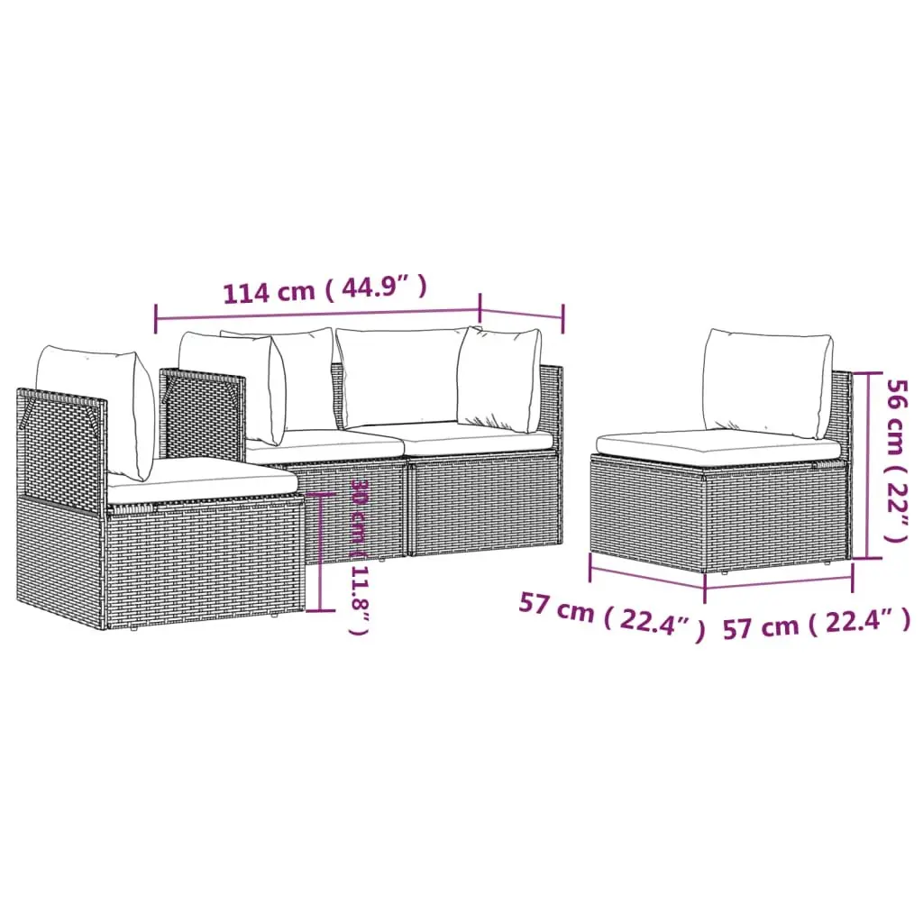 4 Piece Garden Lounge Set Outdoor Furniture Poly Rattan Grey with Cushions