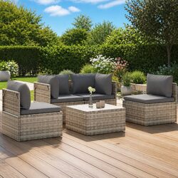 Garden Lounge Set 5 Piece Outdoor Furniture with Cushions Storage Grey Rattan