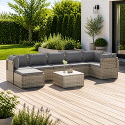 Garden Lounge Set 8 Piece Outdoor Furniture Grey Poly Rattan with Cushions