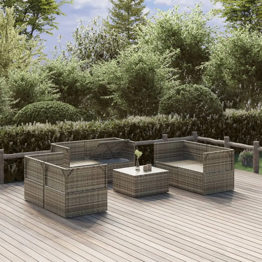 7 Piece Garden Lounge Set Grey Poly Rattan Outdoor Furniture with Cushions
